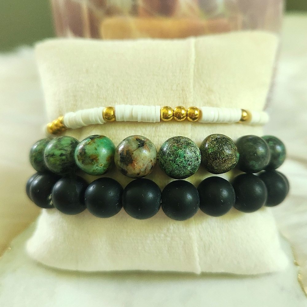 NWT Ryze Natural Stone White Druzy, Jasper, & Heishi Beaded Staxx Bracelets - Picture 2 of 7